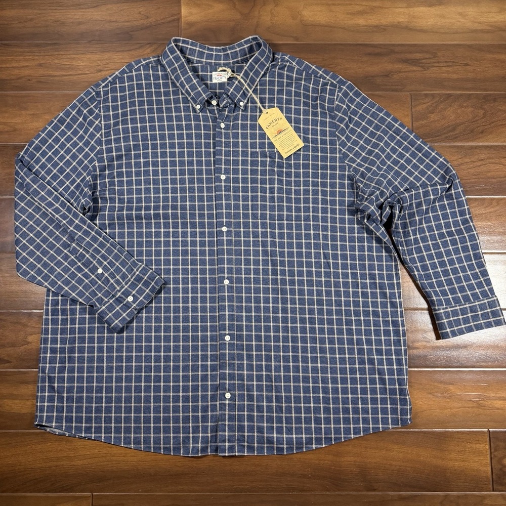 Faherty Men's Size 4XL Plaid Check Coastline Knit Long Sleeve Button Up Shirt